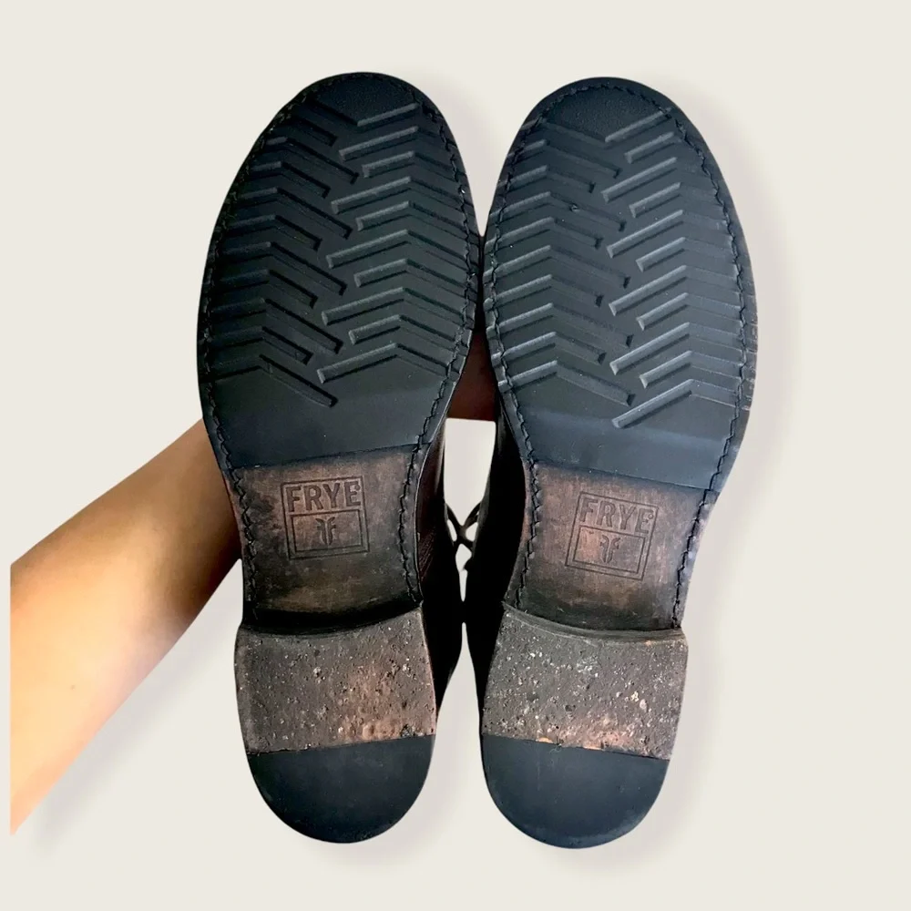 Frye Veronica Combat Brown Genuine Leather Lace Up Moto Combat Retro Ankle Boots - Picture 13 of 15